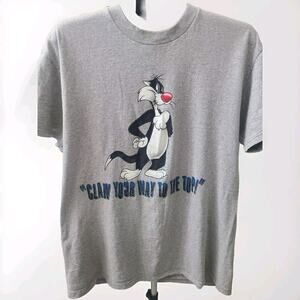 Men's Vintage Gray T-Shirt Sylvester The Cat Warner Bros Cotton Large